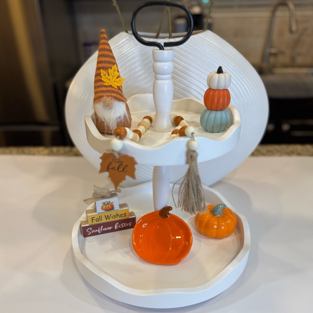 The Perfect Two-Tier White Wooden Tray For Decorations, Food Entertaining NWT